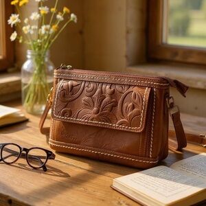 b.o.c. Floral Embossed Tan Crossbody Bag